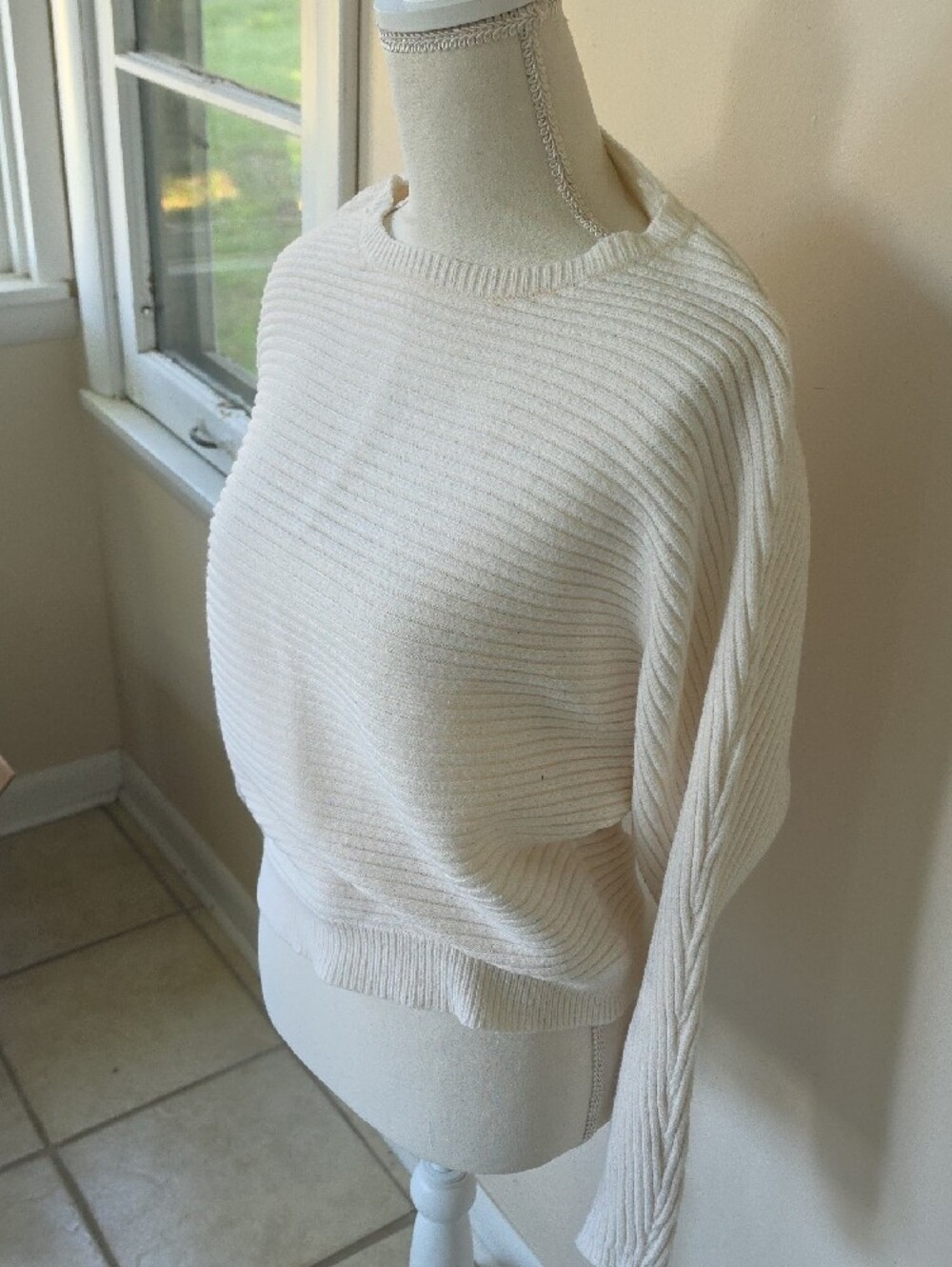 Express Cream Ribbed Crewneck Sweater - Picture 3 of 5
